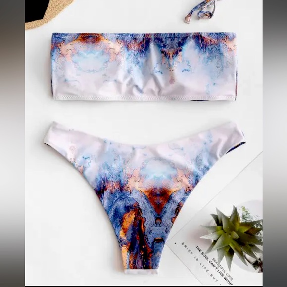 Zaful Women’s Marble Print Ladder Cutout Bikini - Picture 2 of 8